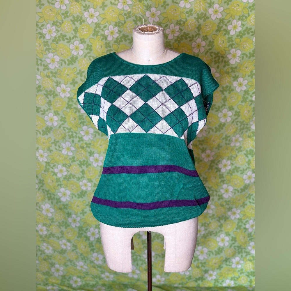 Vintage Sweater Bazaar Vest Plaid Green Boho Women’s Size Medium Unisex